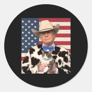 Trump Cat Shirt Funny Cowboy Donald Trump 2024 Ame Classic Round Sticker