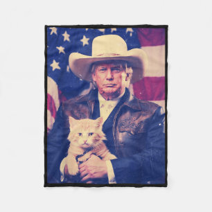 Trump Cat Shirt Funny Cowboy Donald Trump 2024 Ame Fleece Blanket