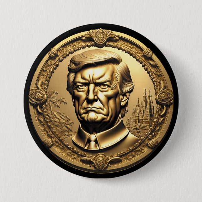 TRUMP CGI Collectable Gold Art-Coin Doubloon 3 Inch Round Button (Front)