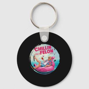 Trump Chillin Like A Felon Summer Retro Pool Float Keychain