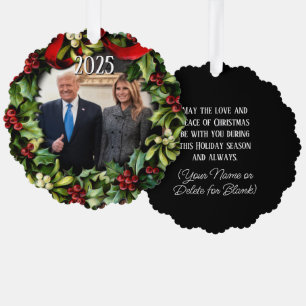 Trump Christmas 2024 Wreath Photo Holiday Greeting Ornament Card