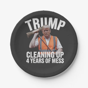 Trump Cleaning up 4 Years of Mess Garbage Can Paper Plate