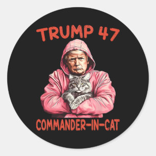 Trump Commander In Cat Funny Cat And Trump  Classic Round Sticker