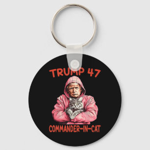 Trump Commander In Cat Funny Cat And Trump Keychain