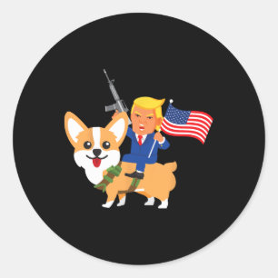 Trump Corgi Gun Merica Election Donald Dog Mom Gif Classic Round Sticker