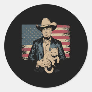 Trump Cowboy Funny Cat Political Parody Design Classic Round Sticker