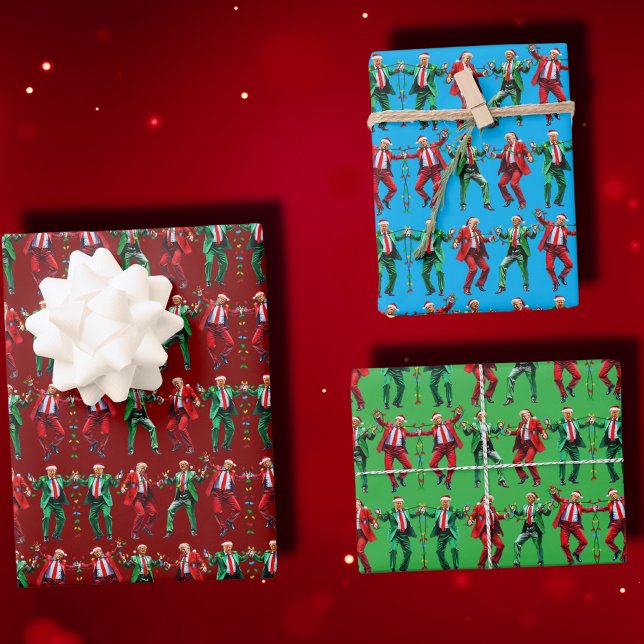 Trump Dancing | Trump Santa Dance Christmas Red Wrapping Paper Sheet (Creator Uploaded)