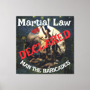 TRUMP DECLARES MARTIAL LAW MAN THE BARRICADES  CANVAS PRINT