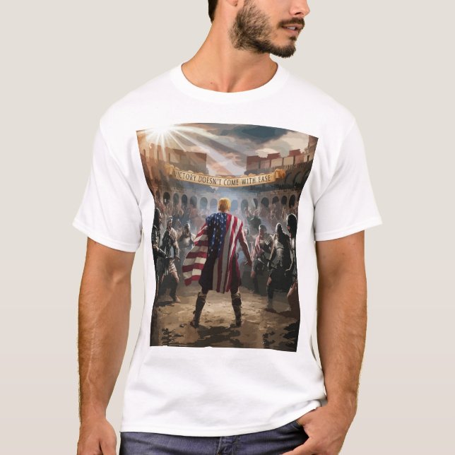 Trump depicted as a gladiator in an ancient Roman T-Shirt (Front)
