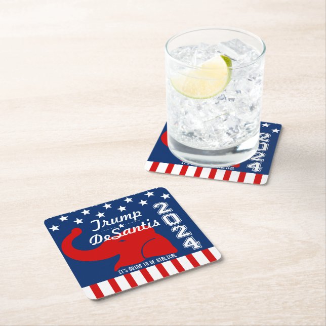 TRUMP DESANTIS 2024 BIBLICAL SQUARE PAPER COASTER (Insitu)