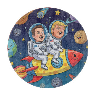 Trump & Elon Space Adventure, Cosmic Journey Cutting Board