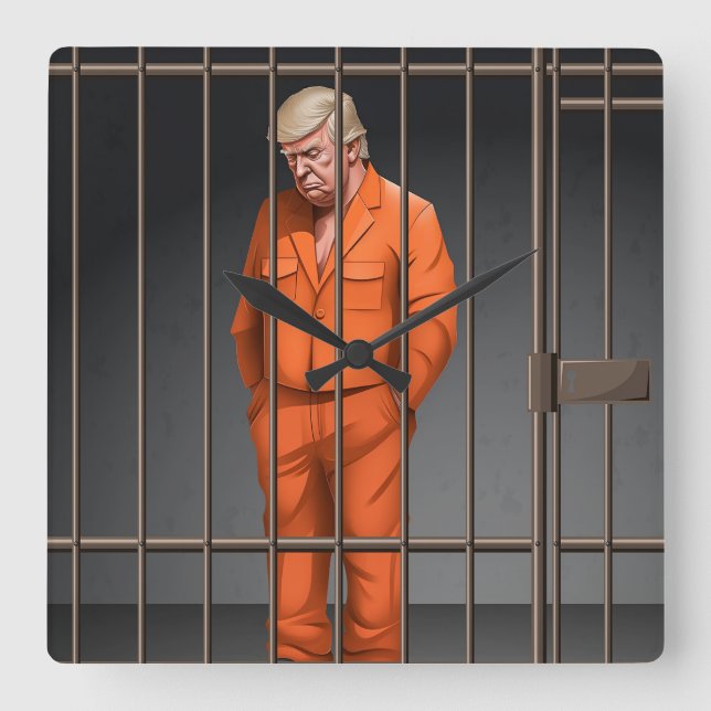 Trump en prison horloge murale acrylique, Carré (Recto)