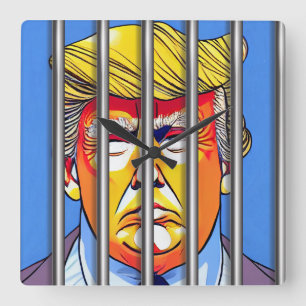 Trump en prison horloge murale acrylique, Carré