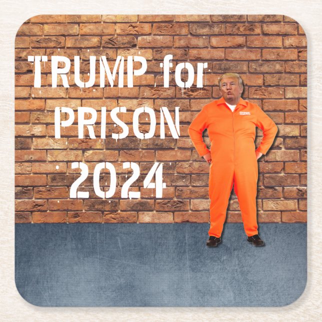 Trump for Prison 2024 Square Paper Coaster (Front)
