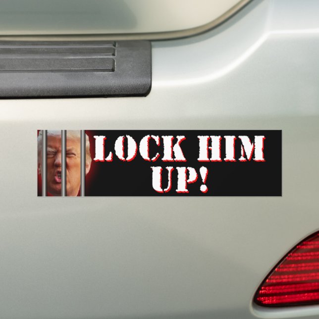 Trump For Prison Lock Him Up Anti-Trump Bumper Sticker (On Car)