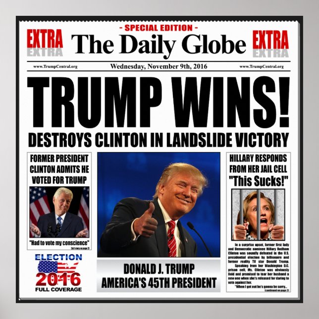 Trump gagne ! Poster anti Clinton amusant extra gr (Devant)