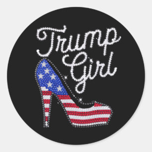 Trump Girl High Heel American Flag Bling Patriot Classic Round Sticker