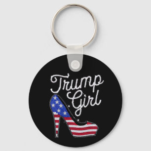 Trump Girl High Heel American Flag Bling Patriot Keychain