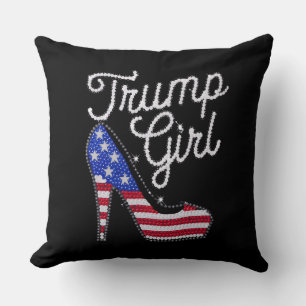 Trump Girl High Heel American Flag Bling Patriot Throw Pillow