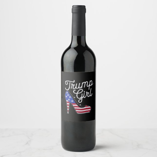 Trump Girl High Heel American Flag Bling Patriot Wine Label (Front)