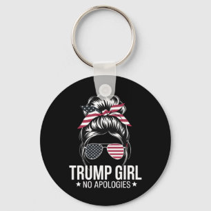 Trump Girl Messy Bun American Flag Sungles Patriot Keychain