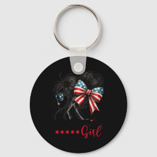 Trump Girl Messy Bun Sungles Trump 2024 Usa Flag  Keychain
