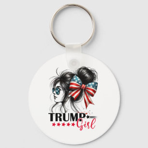 Trump Girl Messy Bun Sungles Trump 2024 Usa Flag  Keychain