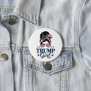 Trump Girl Messy Bun Trump 2024 Election American 3 Inch Round Button