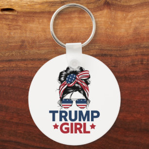 Trump Girl Messy Bun Trump 2024 Election American Keychain