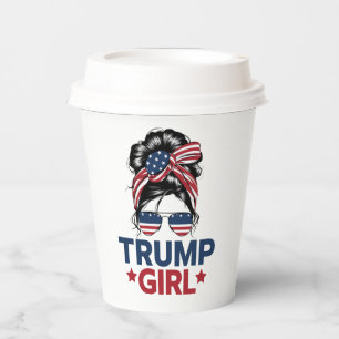 Trump Girl Messy Bun Trump 2024 Election American Paper Cups