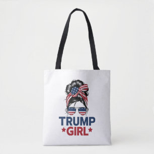 Trump Girl Messy Bun Trump 2024 Election American Tote Bag