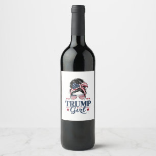 Trump Girl Messy Bun Trump 2024 Election American  Wine Label