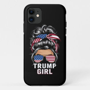 Trump Girl Messy Bun USA Flag Trump 2024 Election iPhone 11 Case