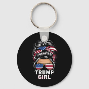 Trump Girl Messy Bun USA Flag Trump 2024 Election Keychain