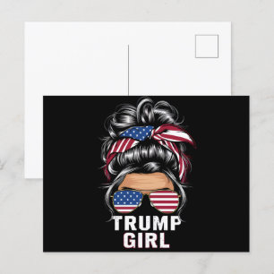 Trump Girl Messy Bun USA Flag Trump 2024 Election Postcard