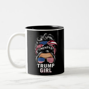 Trump Girl Messy Bun USA Flag Trump 2024 Election Two-Tone Coffee Mug