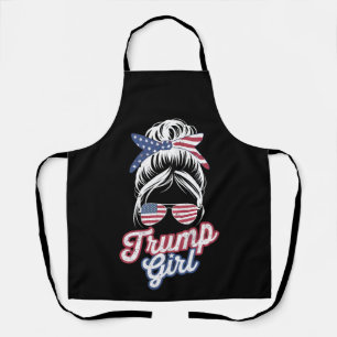 Trump Girl Messy Bun Vintage USA American Flag Apron