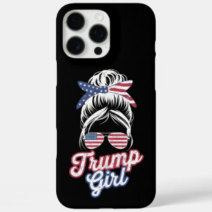 Trump Girl Messy Bun Vintage USA American Flag iPhone 16 Pro Max Case