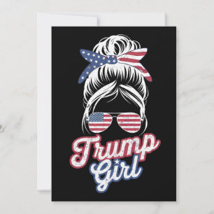 Trump Girl Messy Bun Vintage USA American Flag Invitation