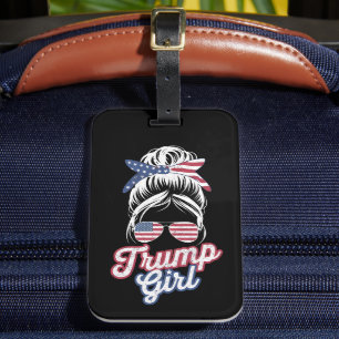 Trump Girl Messy Bun Vintage USA American Flag Luggage Tag