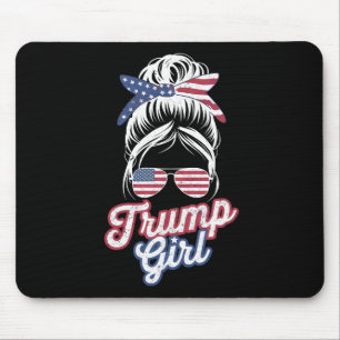 Trump Girl Messy Bun Vintage USA American Flag Mouse Pad