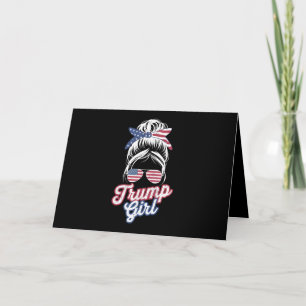 Trump Girl Messy Bun Vintage USA American Flag Thank You Card