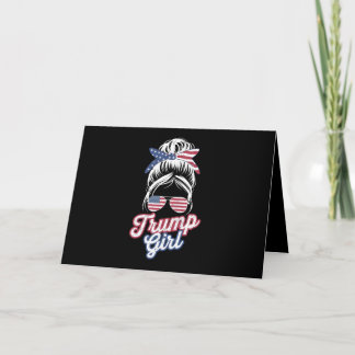 Trump Girl Messy Bun Vintage USA American Flag Thank You Card