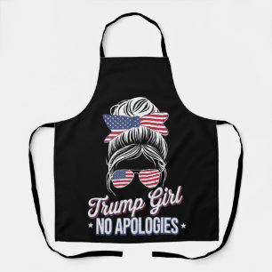 Trump Girl No Apologies Messy Bun Retro Vintage Apron