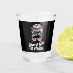 Trump Girl No Apologies Messy Bun Retro Vintage Shot Glass