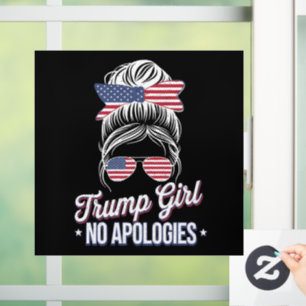 Trump Girl No Apologies Messy Bun Retro Vintage Window Cling