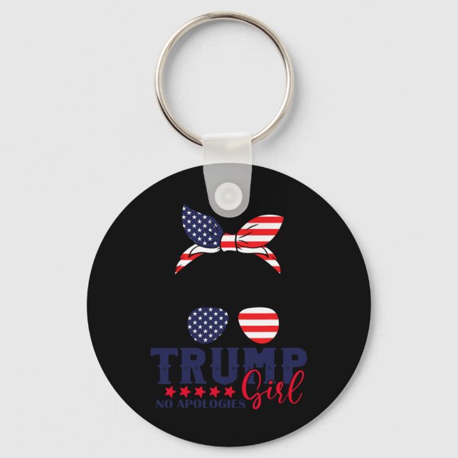 Trump Girl No Apologies Messy Bun Trump 2024 Ameri Keychain (Front)