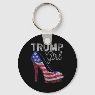Trump Girl Stilettos High Heel American Flag Bling Keychain