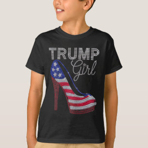 Trump Girl Stilettos High Heel American Flag Bling T-Shirt