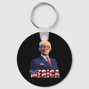 Trump Happy 4th Of July Trump American Flag 1  Keychain